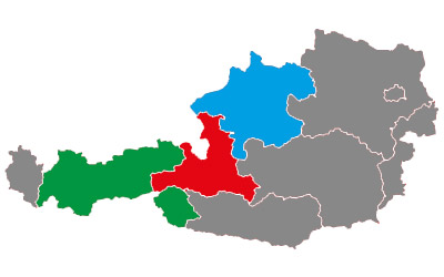 Schema von Österreich mit Tirol, Salzburger Land und Oberösterreich